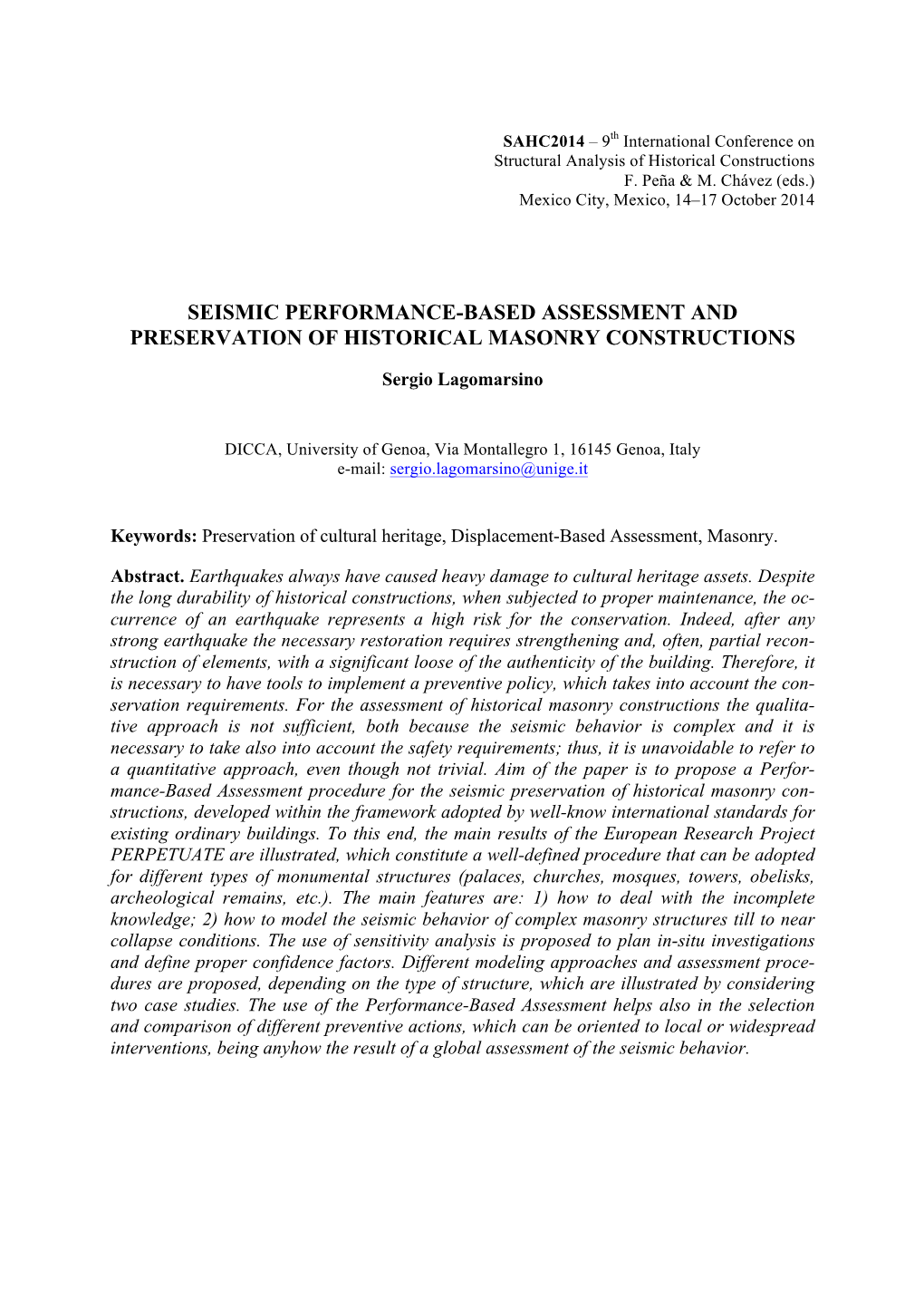 Seismic Performance-Based Assessment and Preservation of Historical Masonry Constructions