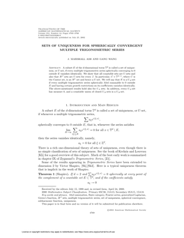 Sets of Uniqueness for Spherically Convergent Multiple Trigonometric Series