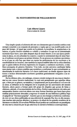 EL NUEVO DESTINO DE WILLIAM BOYD Luis Alberto Lázaro Universidad De Alcalá Una Simple Ojeada a La Historia Del Arte Nos Demues