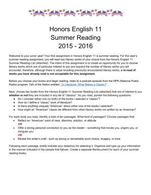 Honors English 11 Summer Reading Assignment.Docx
