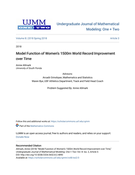 Model Function of Women's 1500M World Record Improvement Over Time