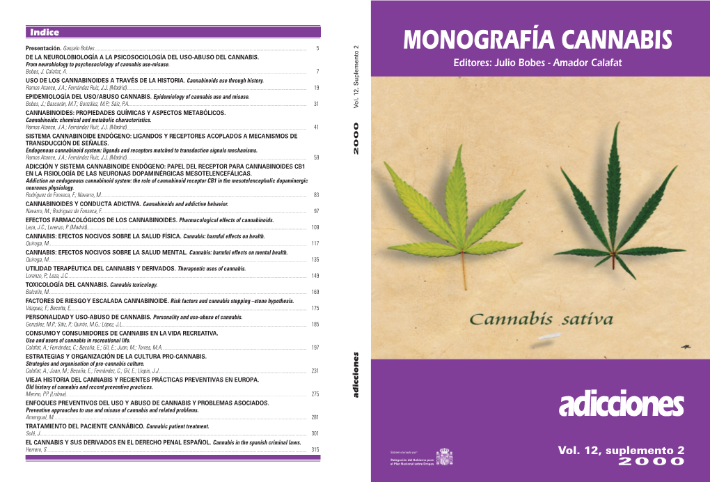 Monografía Cannabis De La Neurolobiología a La Psicosociología Del Uso-Abuso Del Cannabis