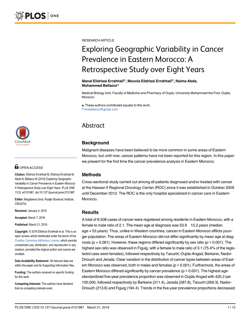 Exploring Geographic Variability in Cancer Prevalence in Eastern Morocco: a Retrospective Study Over Eight Years