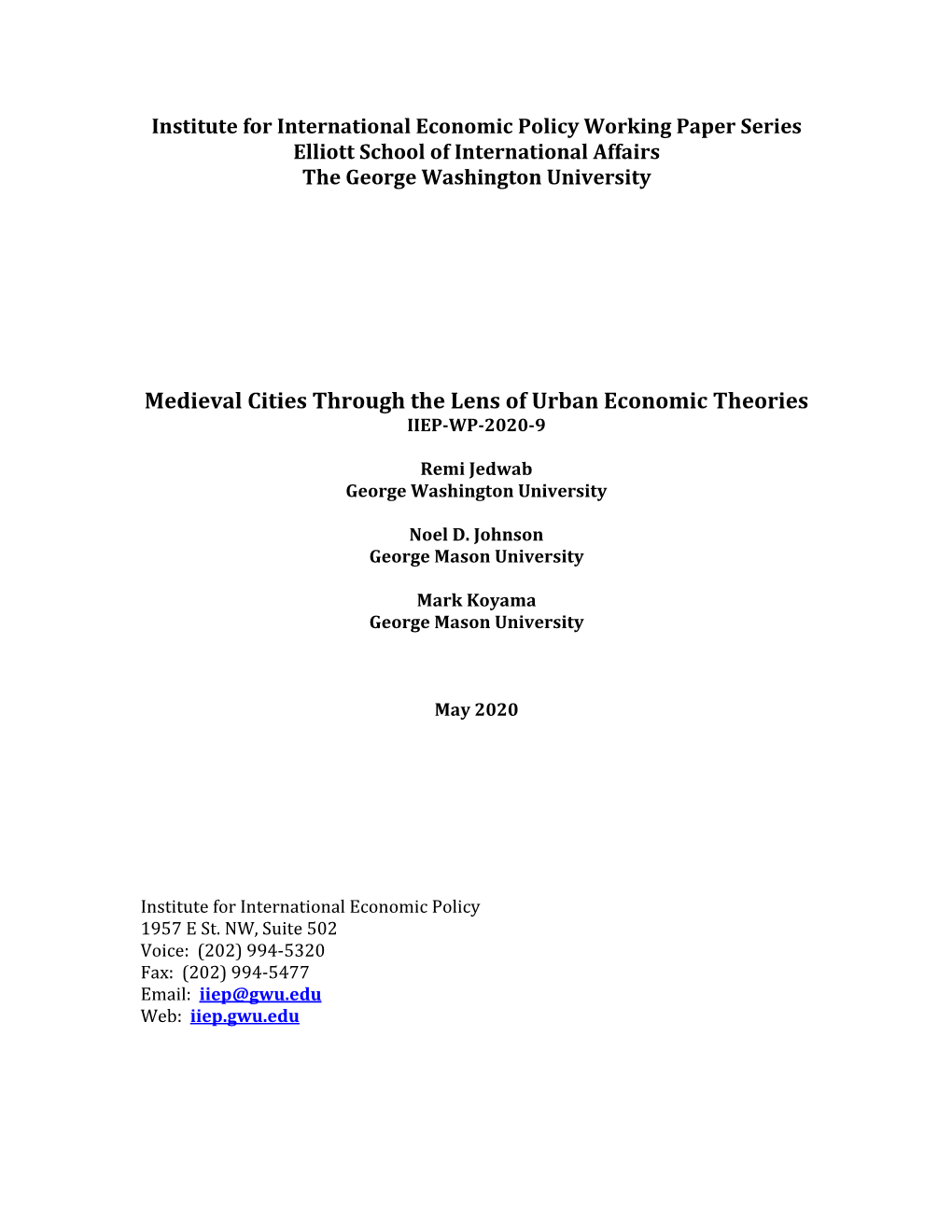 Medieval Cities Through the Lens of Urban Economic Theories IIEP-WP-2020-9