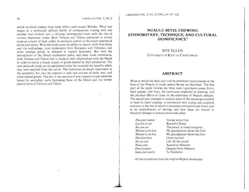 NUAULU BETEL CHEWING: Another Had Evolved Into a Thriving Intraregional Trade with the Rise of I ETHNOBOTANY