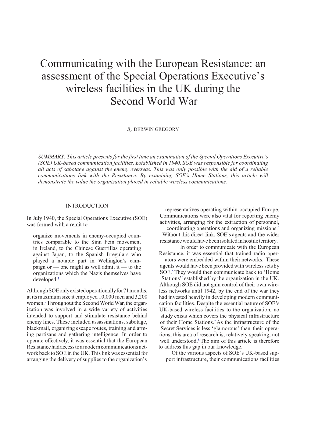 An Assessment of the Special Operations Executive's Wireless
