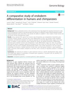 A Comparative Study of Endoderm Differentiation in Humans and Chimpanzees Lauren E
