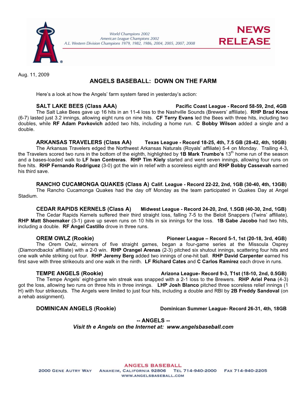 Angels Baseball: Down on the Farm