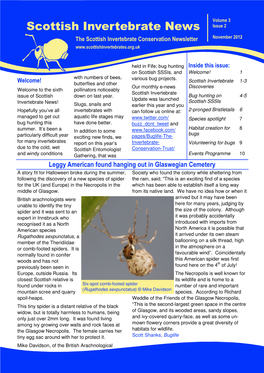Scottish Invertebrate News the Scottish Invertebrate Conservation Newsletter November 2012