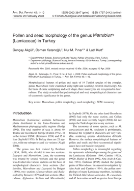 Pollen and Seed Morphology of the Genus Marrubium (Lamiaceae) in Turkey