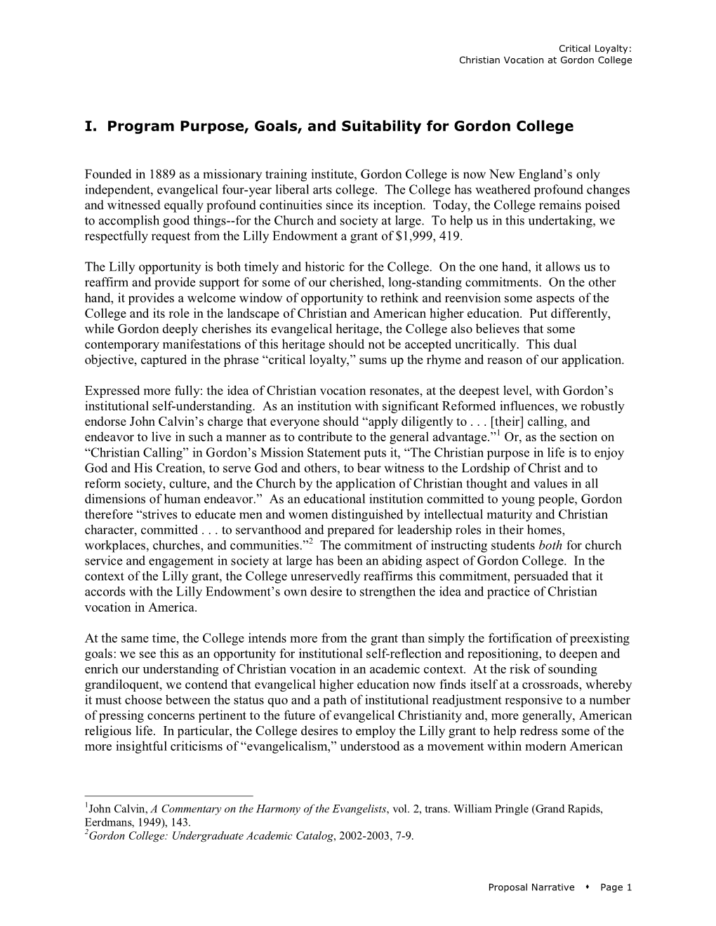 I.Ааprogram Purpose, Goals, and Suitability for Gordon College