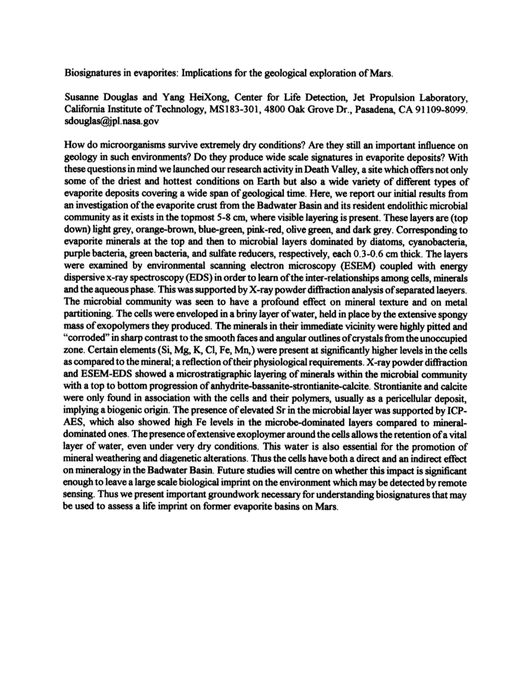 With a Top to Bottom Progression of Anhydrite-Bassanite-Strontianite