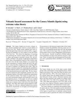 Volcanic Hazard Assessment for the Canary Islands (Spain) Using Extreme Value Theory