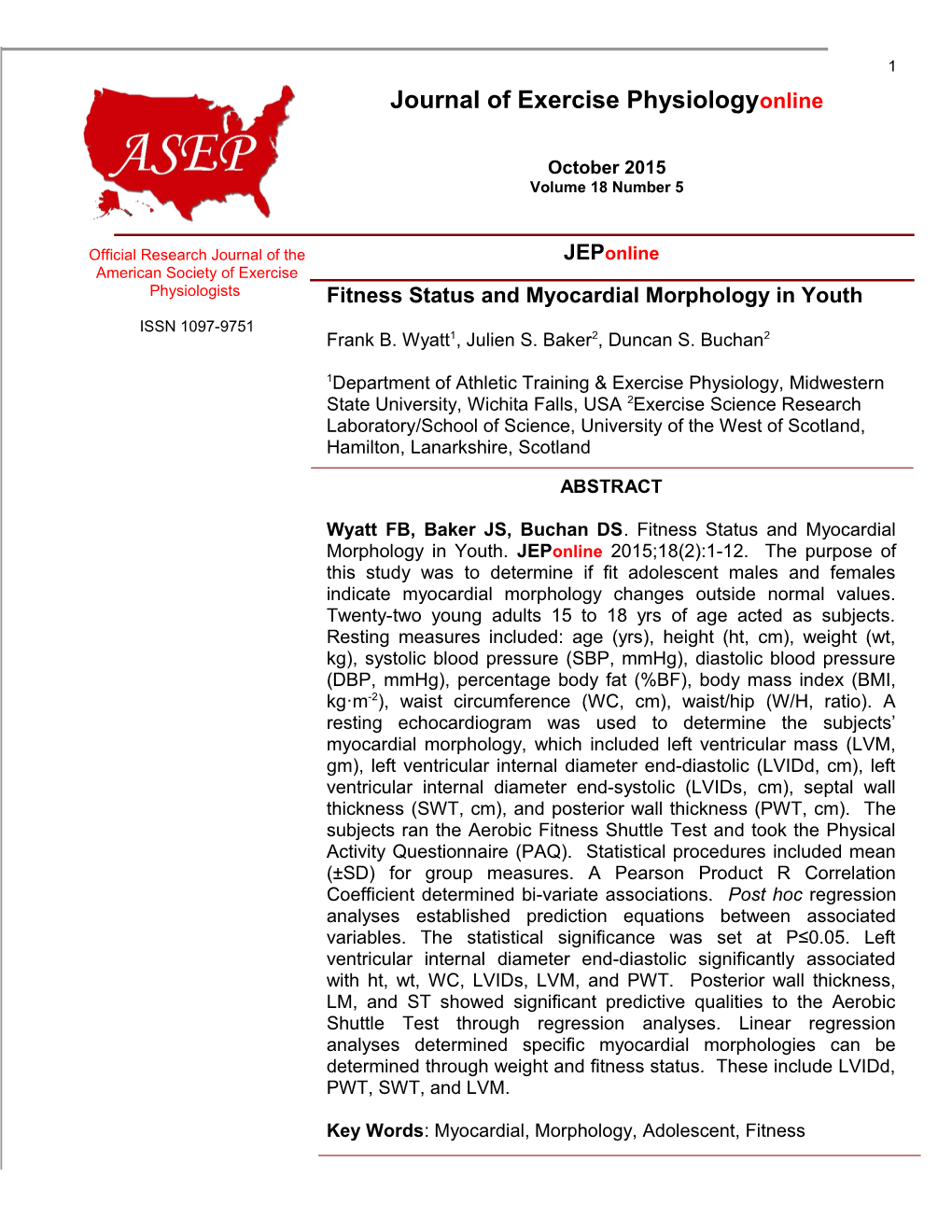 Fitness Status and Myocardial Morphology in Youth