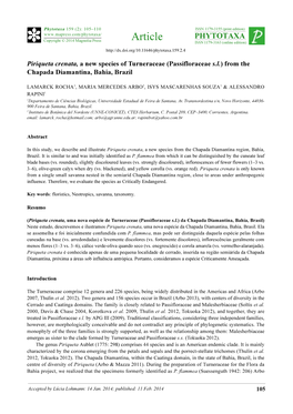 Piriqueta Crenata, a New Species of Turneraceae (Passifloraceae S.L.) from the Chapada Diamantina, Bahia, Brazil