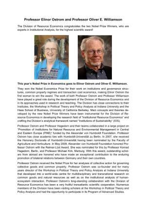Professor Elinor Ostrom and Professor Oliver E. Williamson