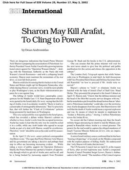 Sharon May Kill Arafat, to Cling to Power