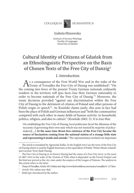 Cultural Identity of Citizens of Gdańsk from an Ethnolinguistic Perspective