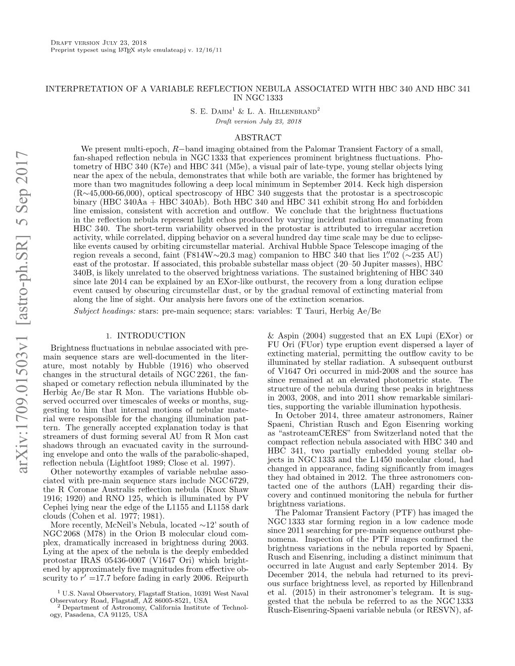 Arxiv:1709.01503V1 [Astro-Ph.SR]