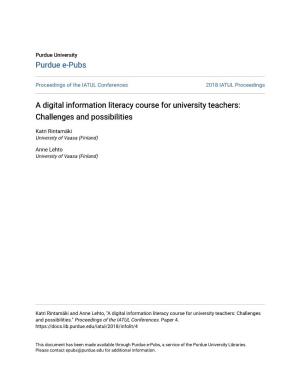 A Digital Information Literacy Course for University Teachers: Challenges and Possibilities
