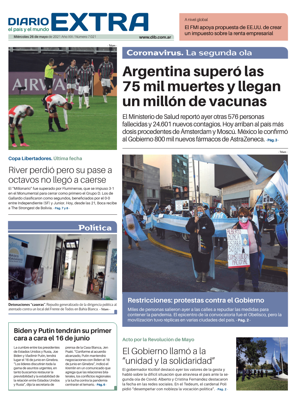 Argentina Superó Las 75 Mil Muertes Y Llegan Un Millón De Vacunas El Ministerio De Salud Reportó Ayer Otras 576 Personas Fallecidas Y 24.601 Nuevos Contagios