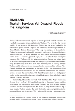 THAILAND Thaksin Survives Yet Disquiet Floods the Kingdom