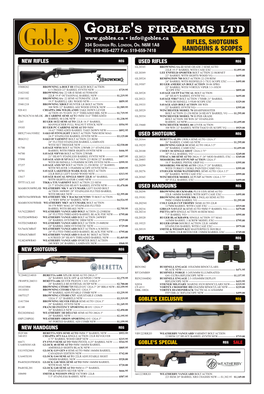 Goble's Firearms Ltd • Info@Gobles.Ca RIFLES, SHOTGUNS 334 Soverign Rd