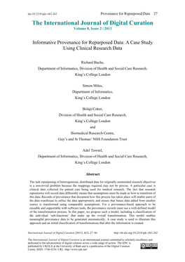 Informative Provenance for Repurposed Data: a Case Study Using Clinical Research Data
