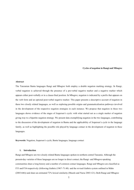 Cycles of Negation in Rangi and Mbugwe