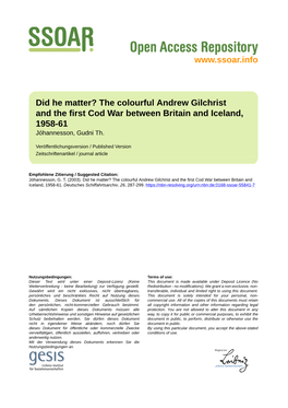 The Colourful Andrew Gilchrist and the First Cod War Between Britain and Iceland, 1958-61 Jóhannesson, Gudni Th