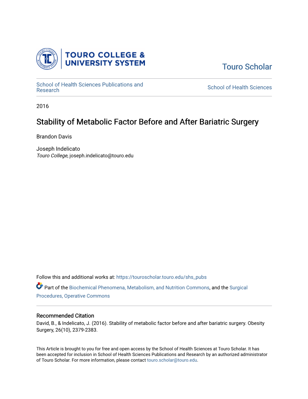 Stability of Metabolic Factor Before and After Bariatric Surgery