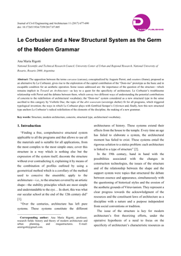 Le Corbusier and a New Structural System As the Germ of the Modern Grammar