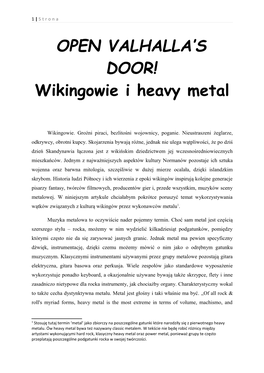 Open Valhalla's Door! Wikingowie I Heavy Metal