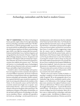 Archaeology, Nationalism and the Land in Modern Greece