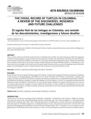 The Fossil Record of Turtles in Colombia; a Review of the Discoveries, Research and Future Challenges