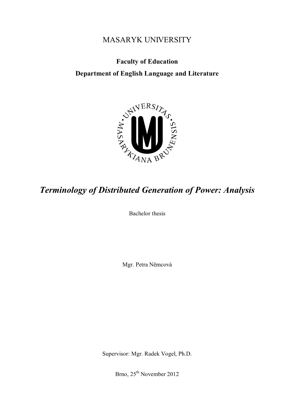 Terminology of Distributed Generation of Power: Analysis