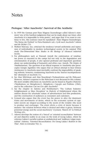 Prologue: 'After Auschwitz': Survival of the Aesthetic