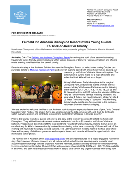 Fairfield Inn Anaheim Disneyland Resort Invites Young Guests To