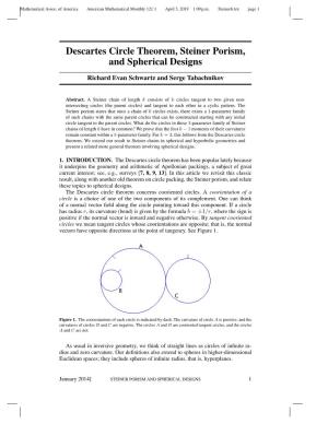Descartes Circle Theorem, Steiner Porism, and Spherical Designs