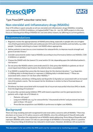 B96i. Nsaids 2.1 Approximately 2 Million Prescription Items (13% of All NSAID Items) Per Year in Primary Care in England