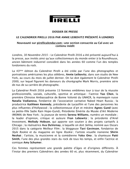 Dossier De Presse Le Calendrier Pirelli