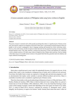 A Lexico-Semantic Analysis of Philippine Indie Song Lyrics Written in English