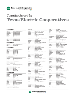Counties Served by Texas Electric Cooperatives