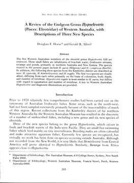 A Review of the Gudgeon Genus Hypseleotris (Pisces: Eleotridae) of Western Australia, with Descriptions of Three New Species