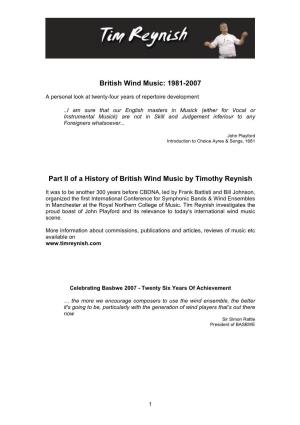 British Wind Music: 1981-2007