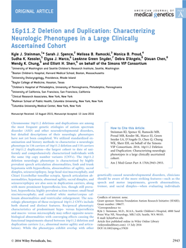 16P11.2 Deletion and Duplication: Characterizing Neurologic Phenotypes in a Large Clinically Ascertained Cohort Kyle J