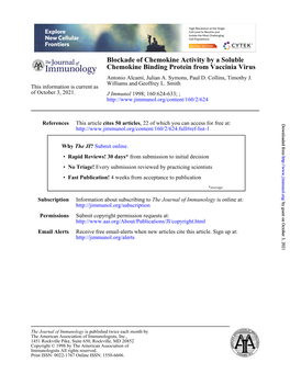 Chemokine Binding Protein from Vaccinia Virus Blockade Of