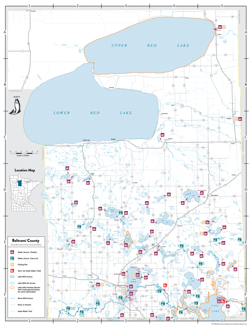 Map of Public Water Accesses in Beltrami County