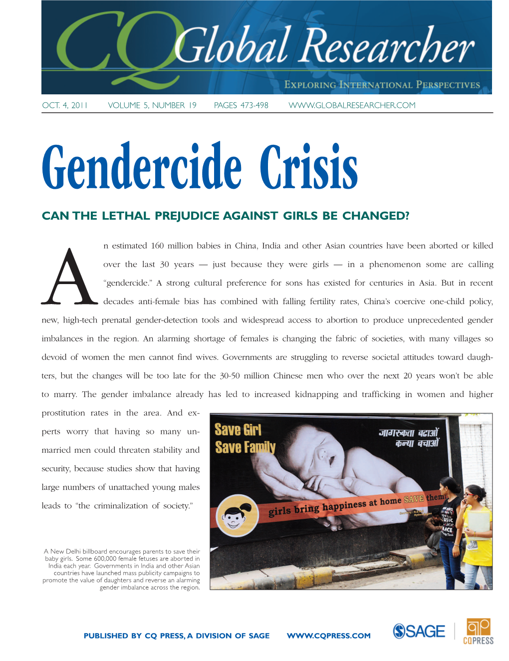 Gendercide Crisis CAN the LETHAL PREJUDICE AGAINST GIRLS BE CHANGED?