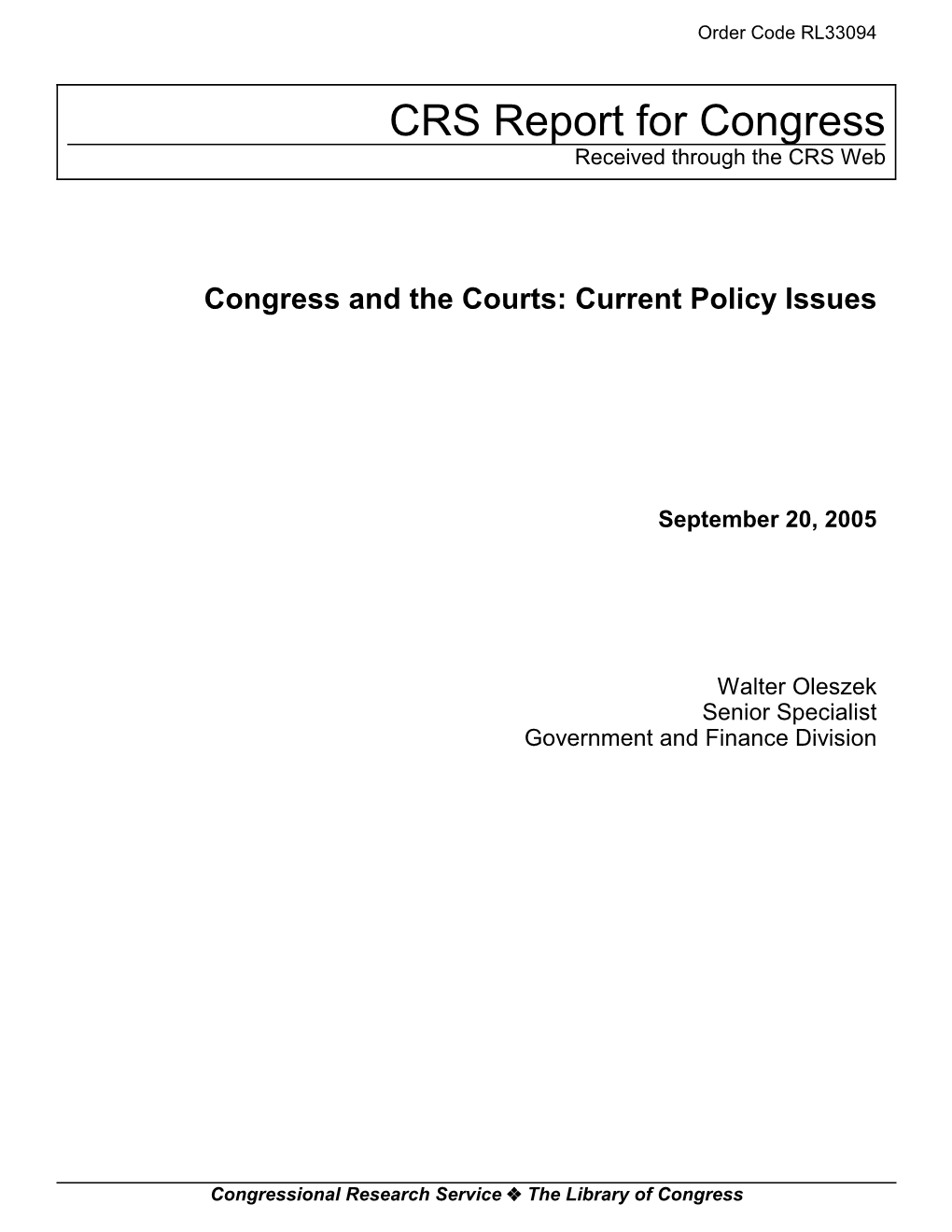 Congress and the Courts: Current Policy Issues